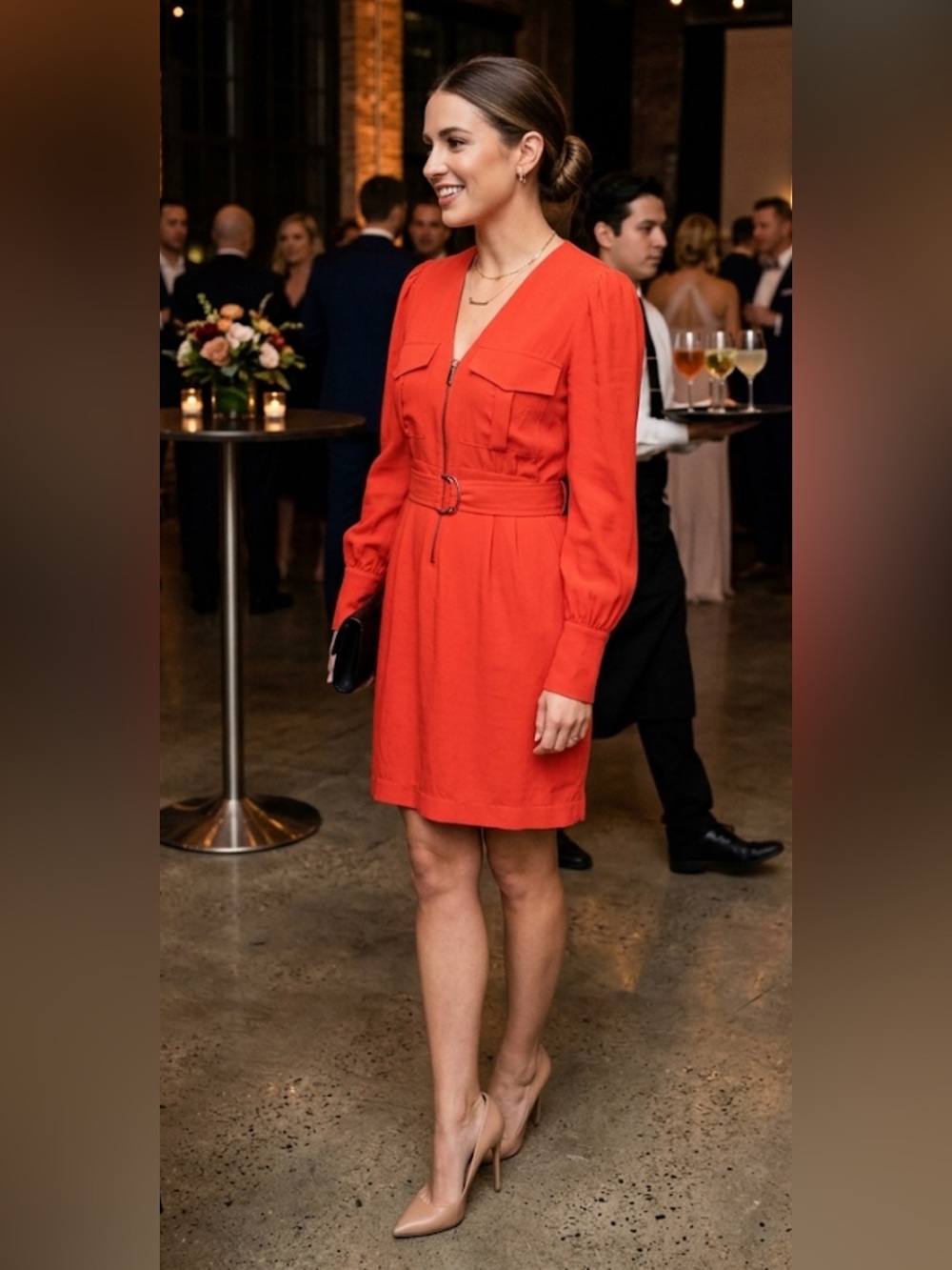 Pinko Vibrant Red Long Sleeve Dress